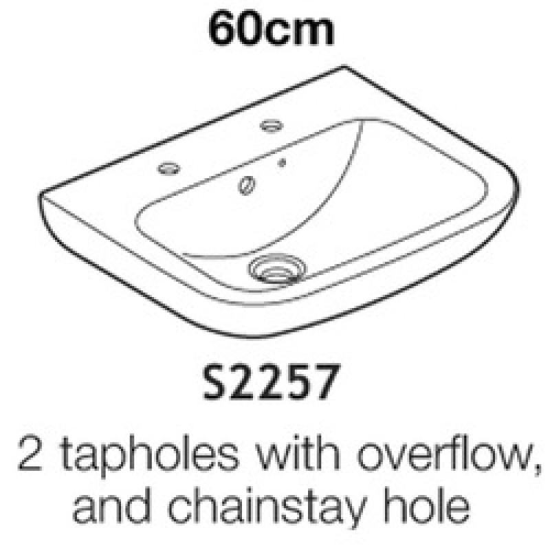 Portman 21 600 x 480 Basin - White / 2 tapholes with overflow and chainhole