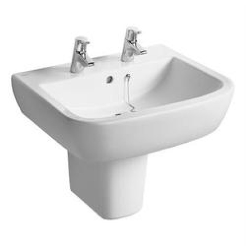 Tempo 60cm pedestal basin 2 tapholes - White