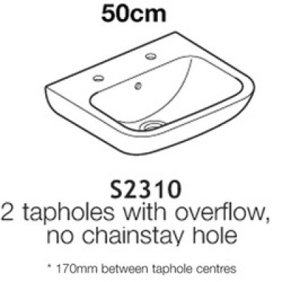 Portman 21 500 x 420mm Basin - White / Two taphole (170mm Cebtre) with overflow no chainhole