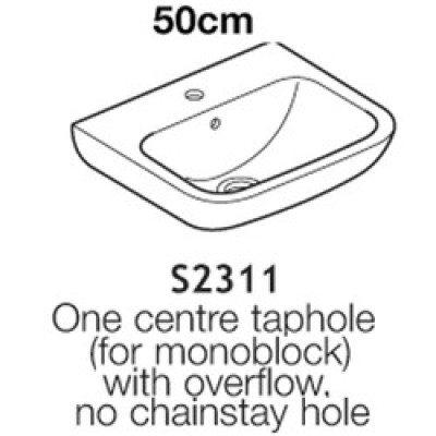 Portman 21 500 x 420mm Basin - White / One centre taphole (for mono block) with overflow no chainhole
