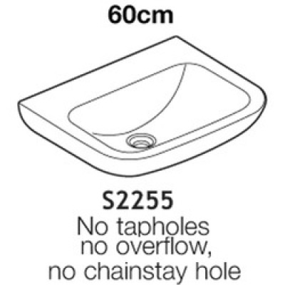 Portman 21 600 x 480 Basin - White / No tapholes no overflow no chainhole