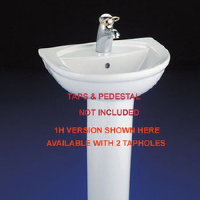 Halo Cloakroom Basin 2 tapholes - White