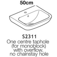 Portman 21 500 x 420mm Basin - White / One centre taphole (for mono block) with overflow no chainhole