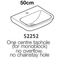 Portman 21 500 x 420mm Basin - White / One Centre taphole (for Mono block) No overflow No chainhole